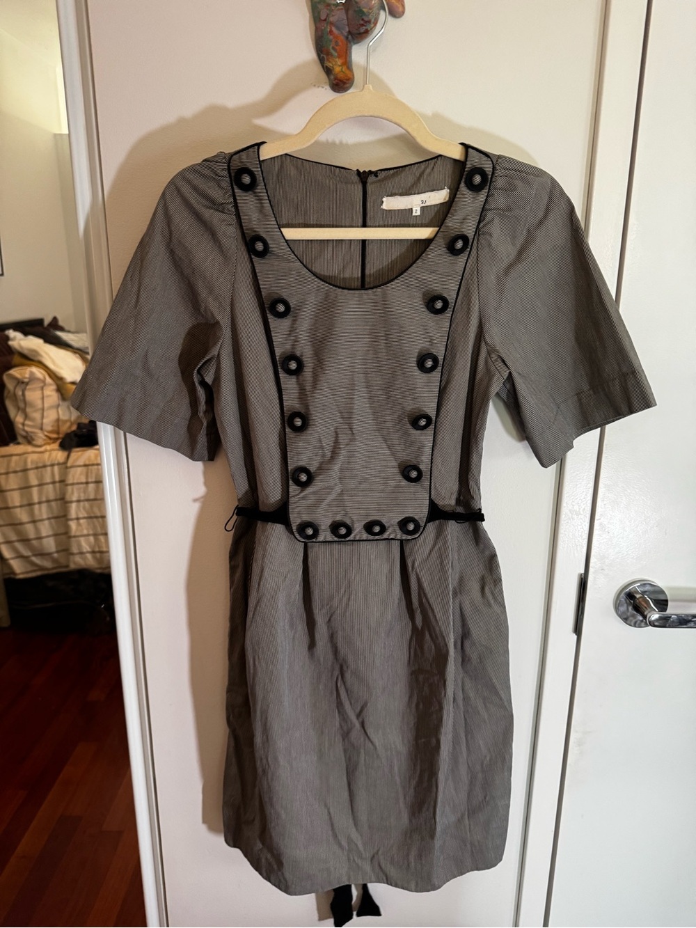 3.1 PHILLIP LIM Gray Aughts Short Sleeve Dress with Decorative Button Panel